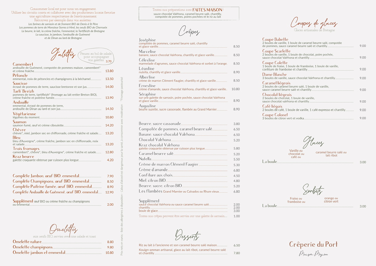 Menu Crêperie du Port page 1